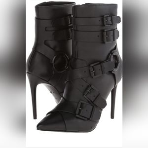 All Genuine Leather black buckled boots